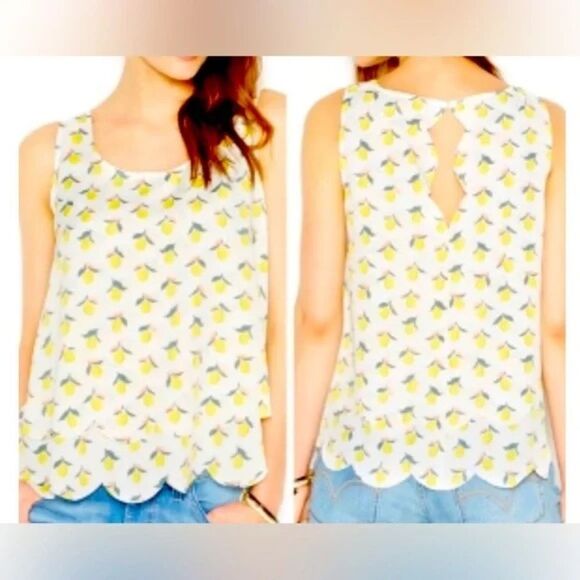 Maison Jules Lemon Print Sleeveless Blouse with Scalloped Hem - S - Picture 11 of 11